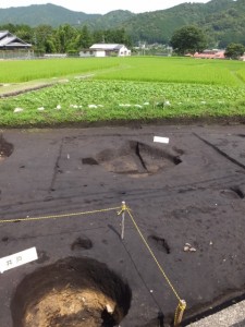 野添大辻遺跡（第３次）調査区、1区の井戸と焼土が多く入った土坑