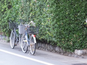 河原神社（毛理神社を同座）前に駐められた二台の自転車