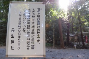 丹生神社の御神木 梛の木の説明板（多気町丹生）
