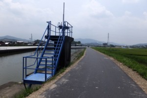 舗装工事を終えて開放された勢田川の左岸堤防道路