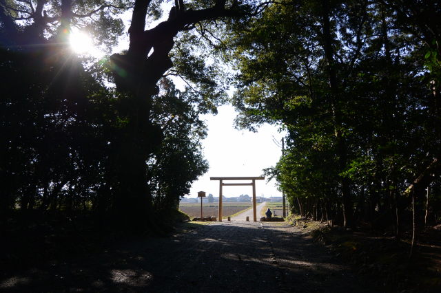 神服織機殿神社の参道入口鳥居