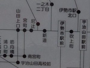 山田上口 バスのりば周辺の拡大（伊勢営業所管内 路線図）